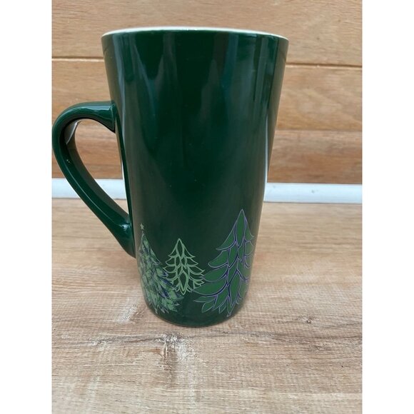 NWOT Starbucks 16oz Green Ceramic Mug With Purple Trees - Picture 2 of 5